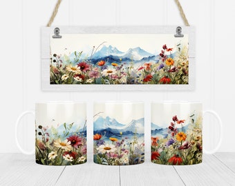 Flowers 11 oz and 15 oz mug sublimation design digital download PNG Instant Download, Mug, Flower Mug Design
