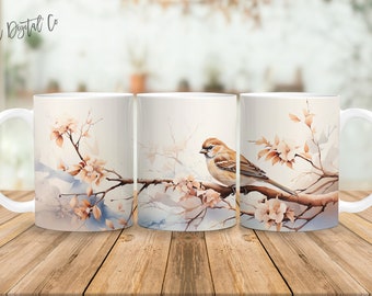 Pájaros 11 oz y 15 oz taza diseño de sublimación descarga digital PNG Descarga instantánea, Taza, Diseño PNG de pájaro