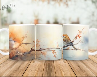 Pájaros 11 oz y 15 oz taza diseño de sublimación descarga digital PNG Descarga instantánea, Taza, Diseño PNG de pájaro