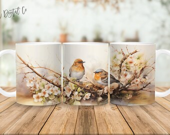 Pájaros 11 oz y 15 oz taza diseño de sublimación descarga digital PNG Descarga instantánea, Taza, Diseño PNG de pájaro
