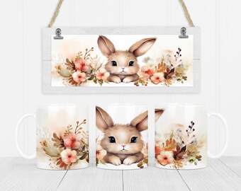 Conejitos 11 oz y 15 oz taza diseño de sublimación descarga digital PNG Descarga instantánea, Taza, Diseño de taza de conejito