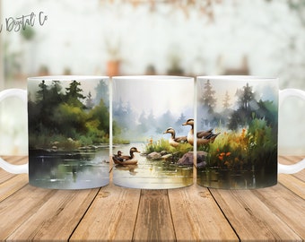 Pato 11 oz y 15 oz taza diseño de sublimación descarga digital PNG Descarga instantánea, Mug Duck Design