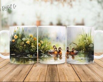 Pato 11 oz y 15 oz taza diseño de sublimación descarga digital PNG Descarga instantánea, Mug Duck Design