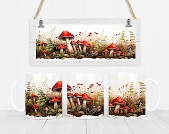 Diseño de sublimación de taza de 11 oz y 15 oz de setas descarga digital PNG Descarga instantánea, taza, diseño de taza de setas
