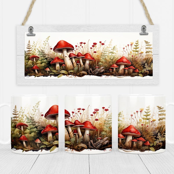 Mushroom 11 oz and 15 oz mug sublimation design digital download PNG Instant Download, Mug, Mushroom Mug Design