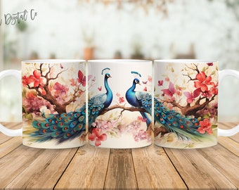 Pájaros 11 oz y 15 oz taza diseño de sublimación descarga digital PNG Descarga instantánea, Taza, Diseño PNG de pájaro