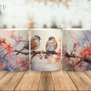 Birds 11 oz and 15 oz mug sublimation design digital download PNG Instant Download, Mug, Bird PNG Design