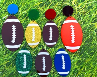 Football School Spirit Earrings, Game Day Dangles, Personalized Custom School Mascot Colors, Touchdown Ear wires, Jersey Number, Handcrafted