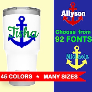 Anchor Decal Sticker with Name Personalized I Monogram I 45+ Colors I 90+ Fonts I Vinyl Decal I Yeti Mac Computer Cup Personalized I DIY