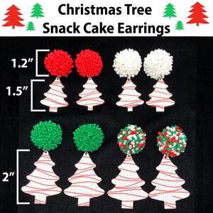 Christmas Tree Snack Cake Inspired Earrings Dangles w/Pom Pom Tops - Secret Santa Gift - Gift for Friend - Ladies Present - Seed bead