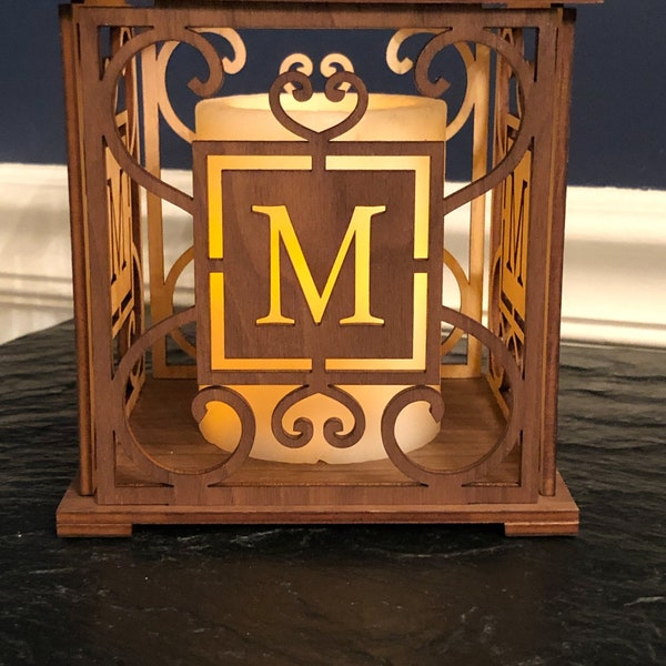 Monogrammed Wooden Lantern Mother's Day Gift / Personalized / Custom / Walnut Maple / Table Centerpiece / Choose Initial / Wedding /Gift Her