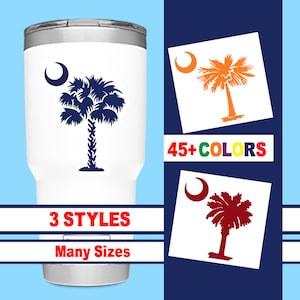 SC Palm Palmetto Tree Crescent Moon South Carolina Decal Sticker I 45+ Colors I 90+ Fonts I Vinyl Decal I Yeti Mac Computer Cup Personalize