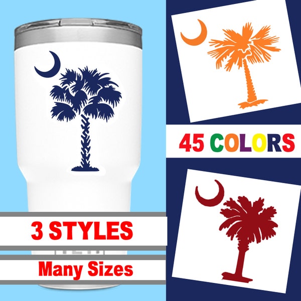 SC Palm Palmetto Tree Crescent Moon South Carolina Decal Sticker I 45+ Colors I 90+ Fonts I Vinyl Decal I Yeti Mac Computer Cup Personalize