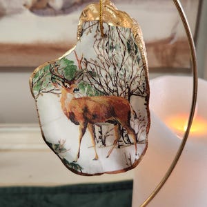 Decoupage Deer Oyster Shell Ornament Handmade Christmas Decoration Deer lover Buck