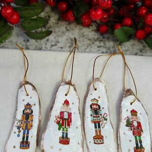 4 Nutcracker Oyster Shells Christmas Ornaments: Decoupage Set of 4