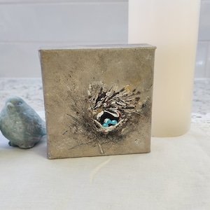 Bird Nest Acrylic Painting: Handmade 4x4 Canvas Art