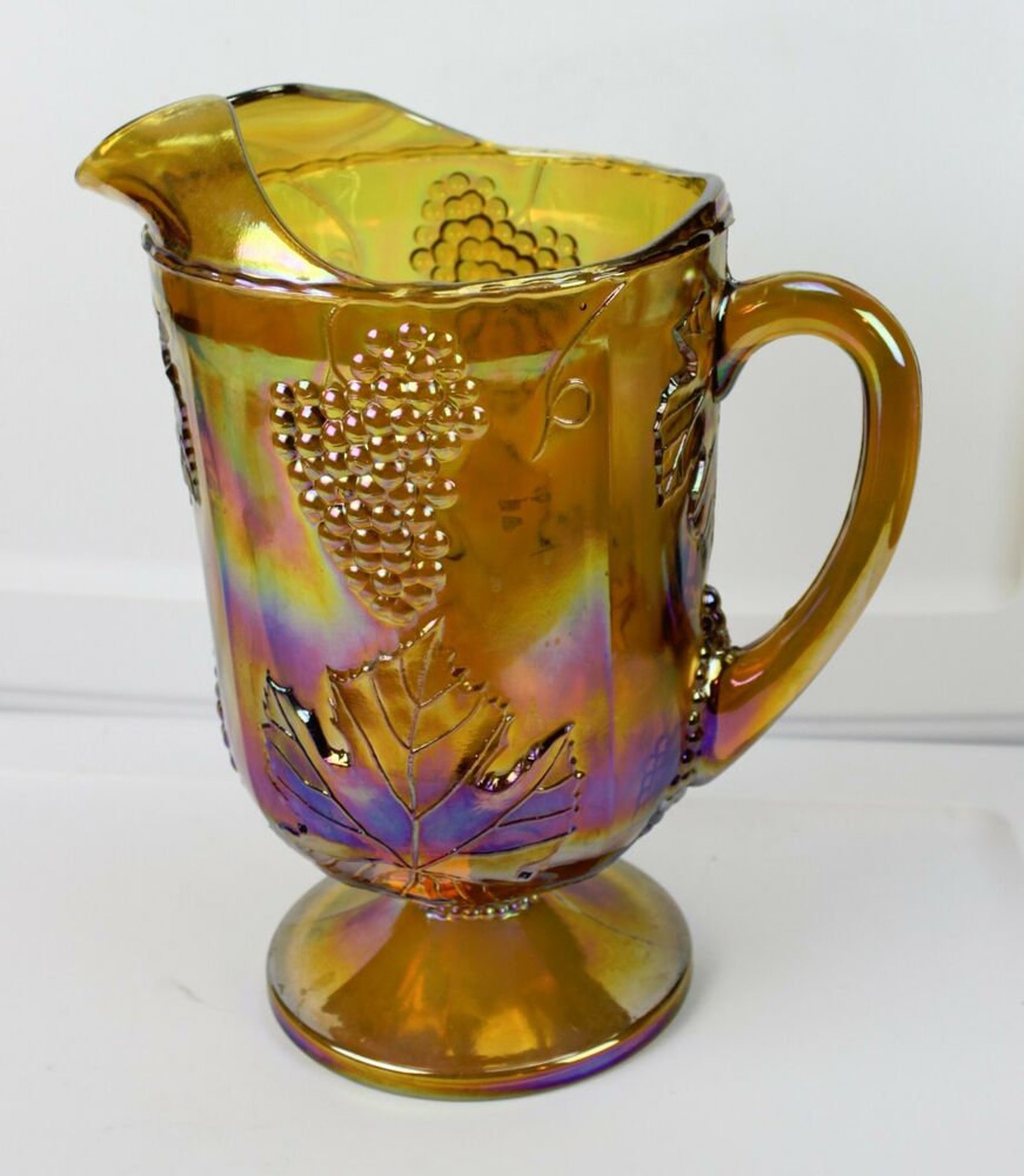 Indiana Iridescent Carnival Glass Marigold Harvest Grape Etsy