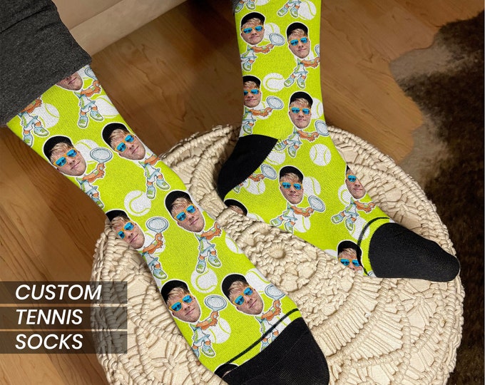 Tennis Gift Socks for Men, Custom Face Socks, Tennis Gifts for Men, Tennis Player Gifts, Tennis Coach Gift, Customized Socks