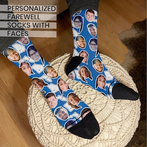 Cadeau d'adieu pour un collègue, chaussettes personnalisées pour le visage, cadeau de départ du patron, cadeau de départ d'un collègue, cadeau d'adieu d'un collègue, chaussettes de retraite
