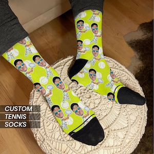 Tennis Geschenk Socken für Männer, personalisierte Gesichtssocken, Tennis Geschenke für Männer, Geschenke für Tennisspieler, Geschenk für Tennisspieler, personalisierte Socken