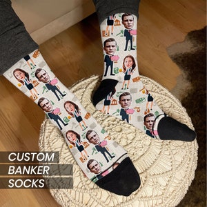 Bankgeschenk, Banker Geschenke, Geschenk für Banker, Lustiges Banker Geschenk, Geschenke für Banker, Coworker Leaving, Personalisierte Socken, Socken mit Gesichtern