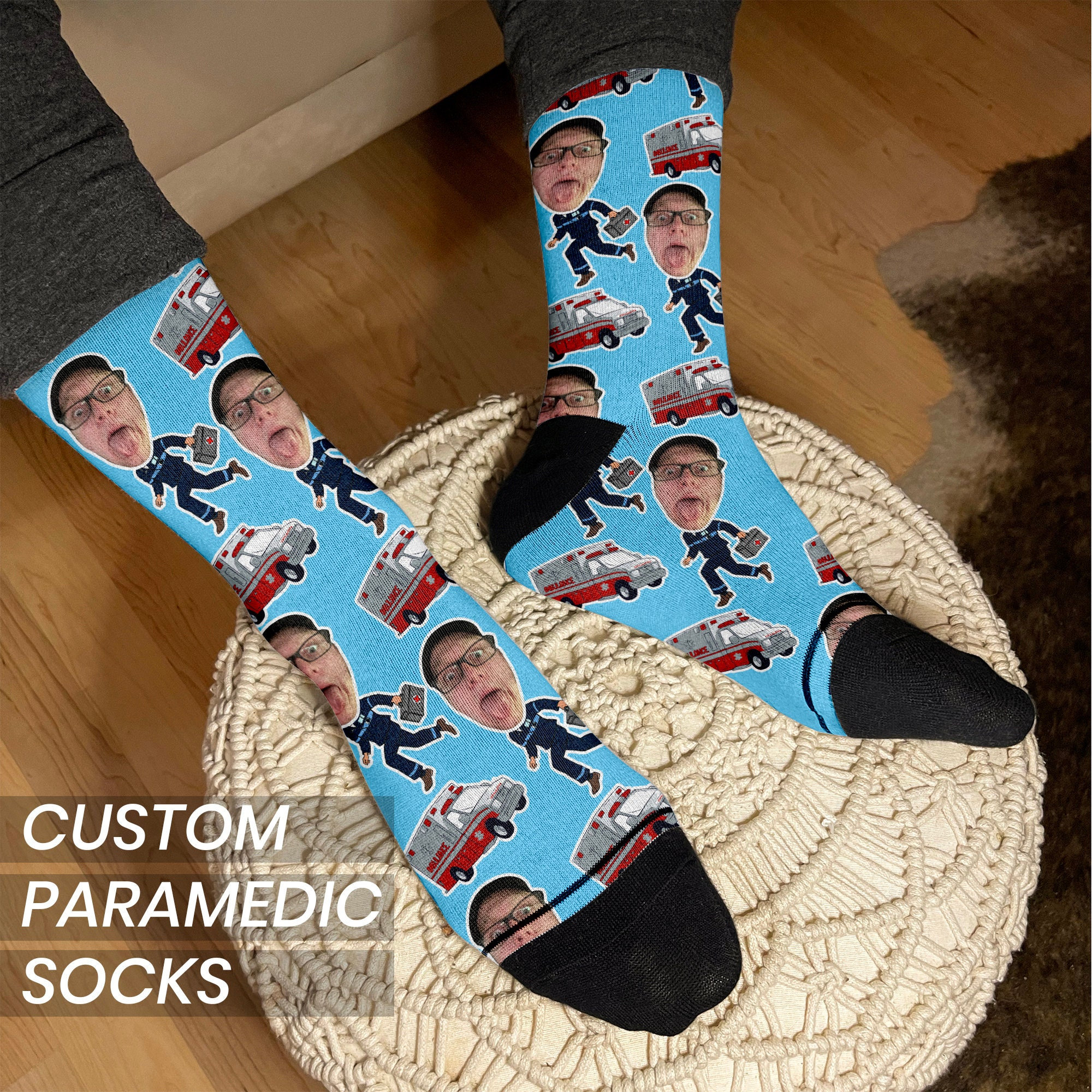 Personalized Paramedic Socks: Custom Cartoon Face Gift