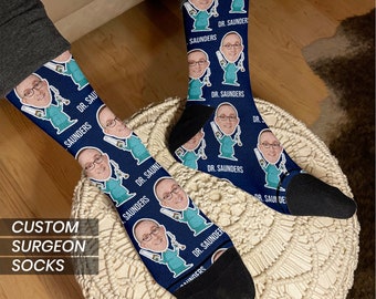 Personalized Surgeon Gift Socks: Custom Face and Name - Unique Doctor Appreciation and Medical Graduation Present