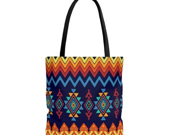 Colorful Aztec Design Tote Bag. Add custom matching sneakers and leggings for a perfect fashion statement.