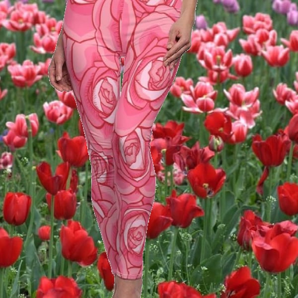 Women's Rose Pink. Casual Leggings. Unique and custom made.  High Quality. Form Fitting.  Polyester and spandex. Leisure fashion
