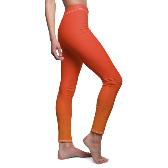 Orange Fading Women's Polyester Spandex Casual Leggings XS to 2XL 