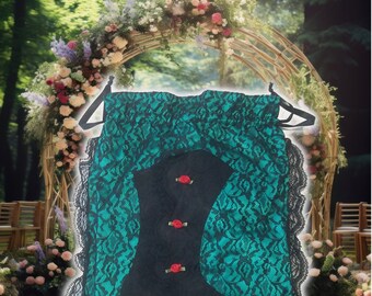 Green Satin And Black Lace Vintage Style Womens Boot Wedding Night Cash Bag