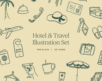 Hotel & Travel Hand-Drawn Illustration Set