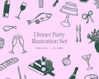 Hand-Drawn Dinner Party Illustration Set