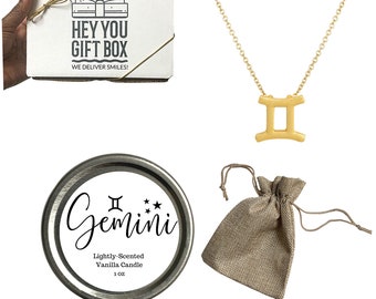 Gemini Zodiac Gift, Gemini Jewelry Box, Gemini Birthday Candle Gift, Gemini Zodiac Basket, Gemini Gold Zodiac Necklace, Gemini Present