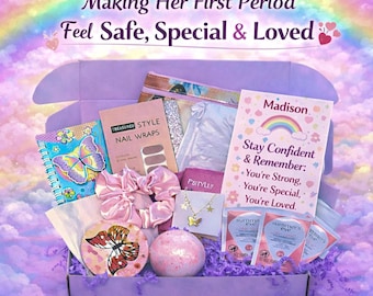 Regalo para la primera menstruación de una hija, kit menstrual para adolescentes, paquete de cuidado para preadolescentes, caja de regalo para la pubertad, kit para la primera menstruación, regalo para la menarquia
