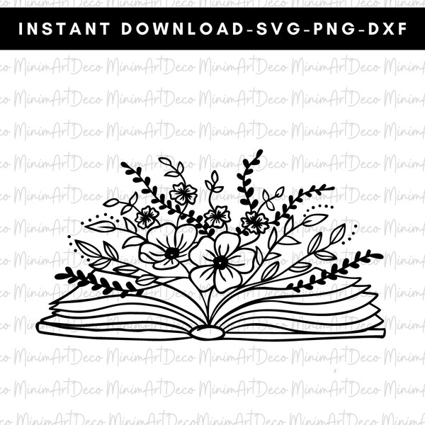 Floral Book SVG, Flowers Growing Out of Book SVG, Reading SVG, Pretty Book, girly svg