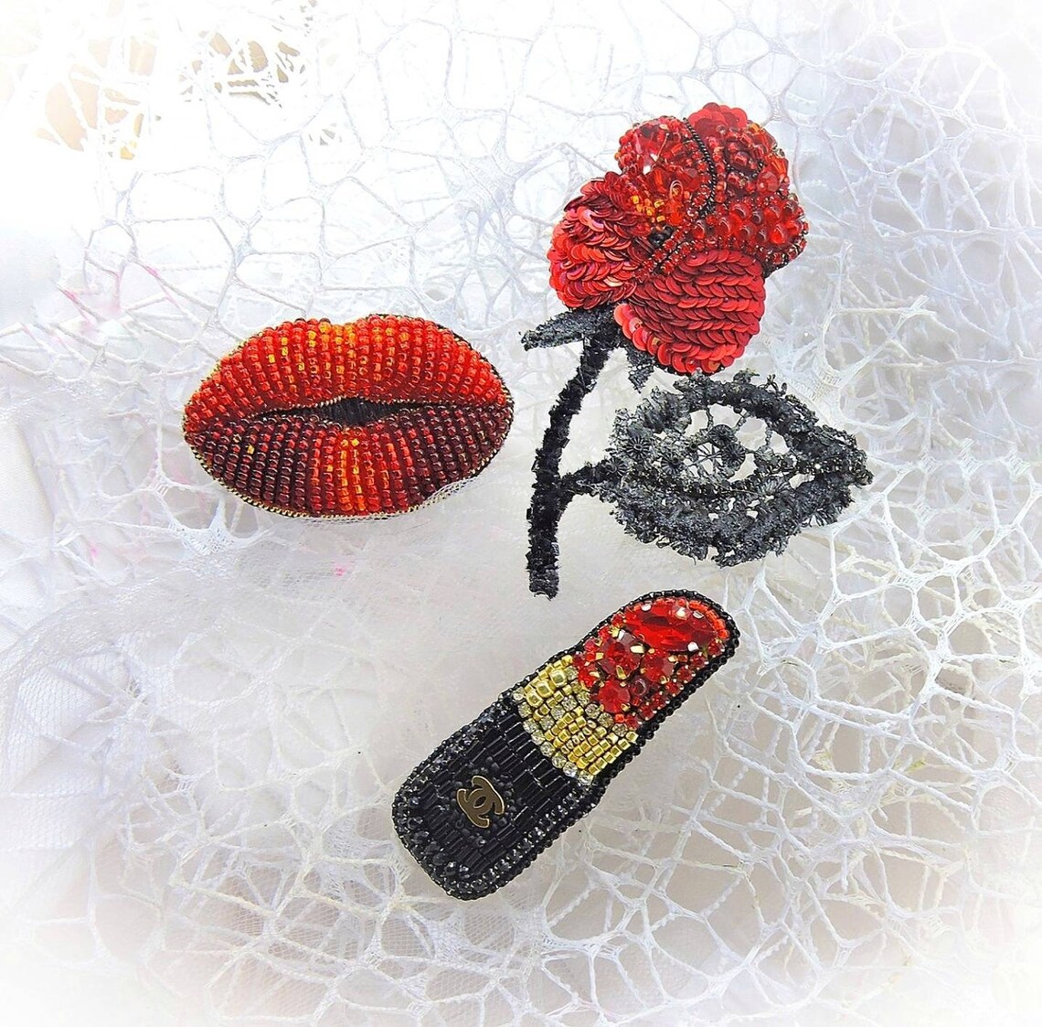 Lips brooch lipstick jewelry Etsy