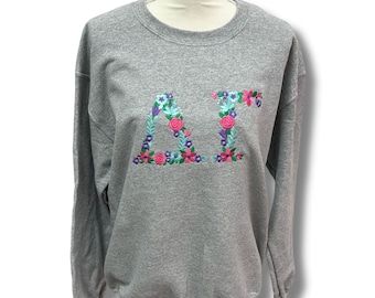 Custom Embroidered Floral Sorority Sweatshirt, Custom Sorority Sweatshirt, College Grad Gift, Greek Letters Sweatshirt, Greek Sweatshirt