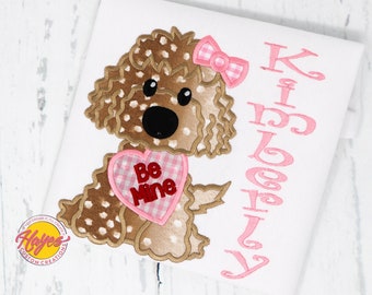 Girls Puppy Valentine's Day Embroidered Shirt