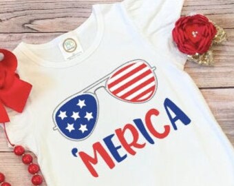 Merica Shirt, Glasses Shirt, 4th of July Outfit, Fourth of July Shirt, Independence Day Shirt, Patriotic Shirt, Red White and Blue Top, 4th