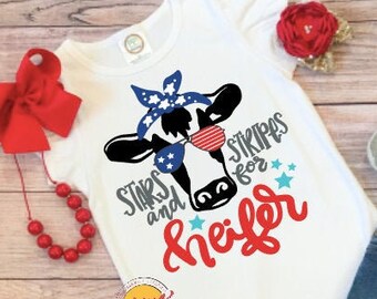 Stars and Stripes Cow Shirt,4th of July Outfit, Fourth of July Shirt, Independence Day Shirt, Patriotic Shirt, Red White and Blue Top, 4th