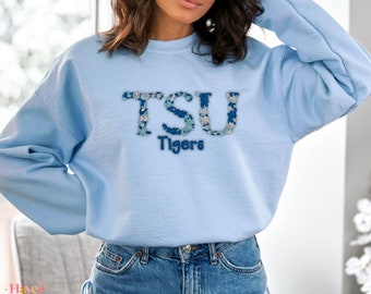 Custom Embroidered Floral University Sweatshirt, Personalized College Sweatshirt,College Grad Gift, Custom Sweatshirt, Alumni Sweatshirt