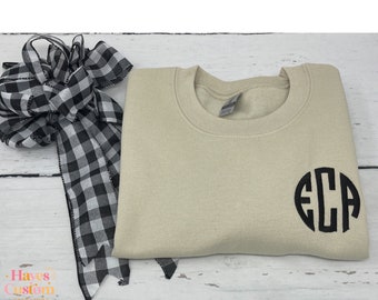 Custom Monogram Circle Sweatshirt - Personalized Embroidered Sweater - Choose Thread & Sweatshirt Color- Personalized Monogram Swatshirt