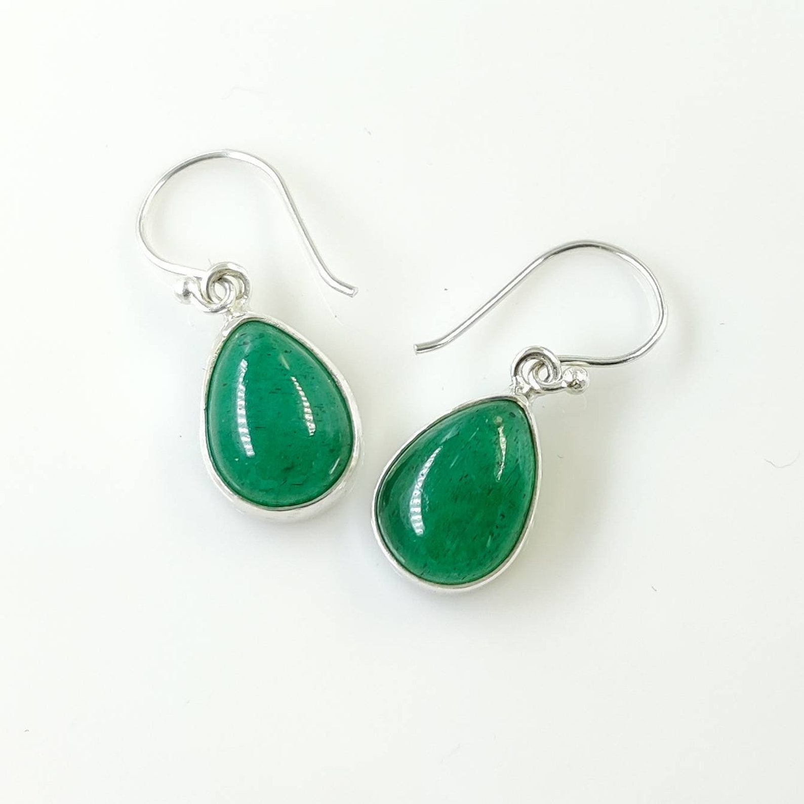 Emerald Pear Cabochon 925 Sterling Silver Earrings Natural | Etsy