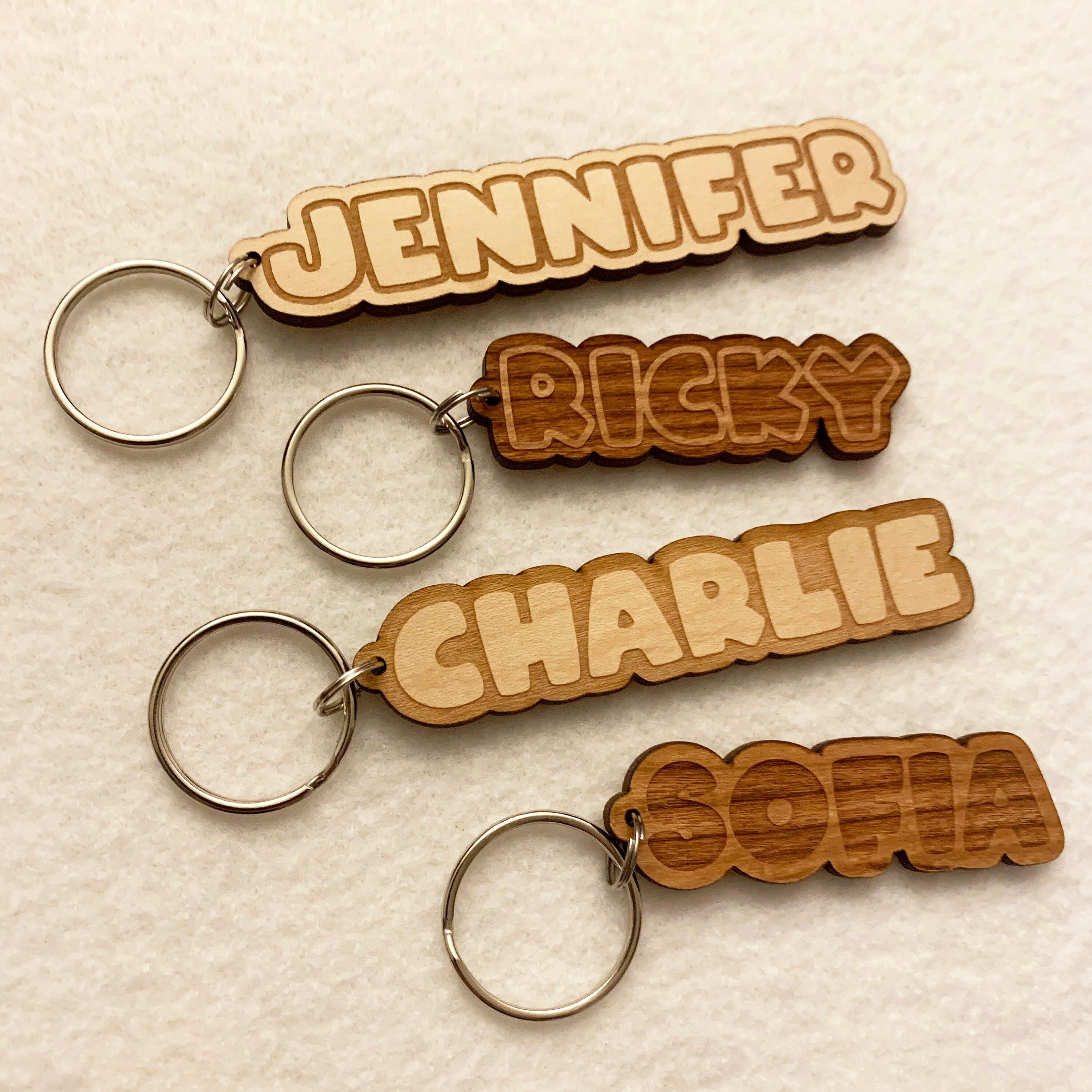 Custom Bubble letter Wood Name or Word Keychains name or word Etsy