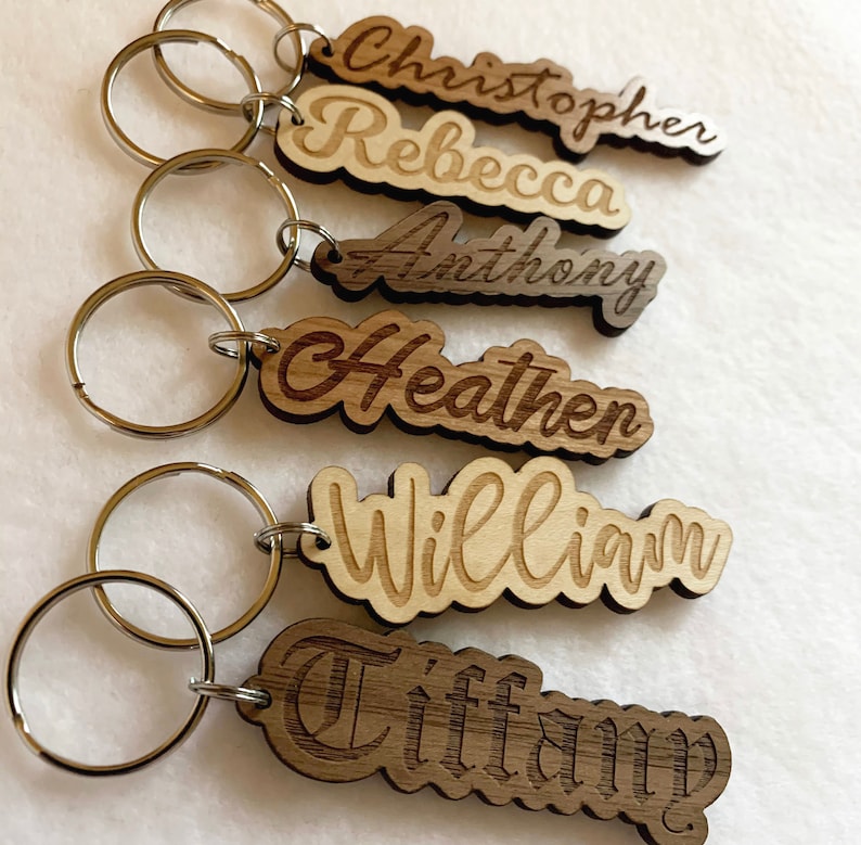 Custom Wood Name or Word Keychains You Choose Font Name or Etsy