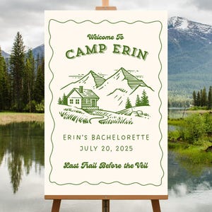 CAMP BACH Custom Sign | Cabin Sign | Canva Template | Camping Bachelorette Party | 24x36 Sign Template | Digital Bridesmaid Weekend Trip