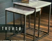 NEW Loft Range Modern Set of 2 Marble Effect Nest of Table With Metal Frame