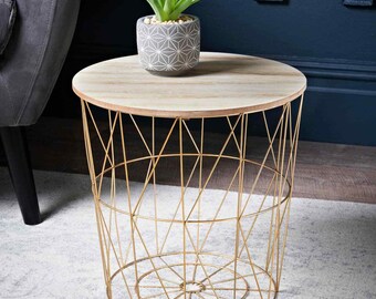 Gold metal basket | Etsy GOLD WIRE ROUND STORAGE BASKET COFFEE