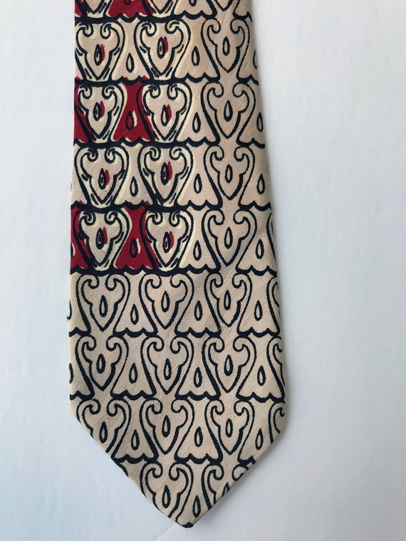 1950s gray and red jacquard print tie - image 5